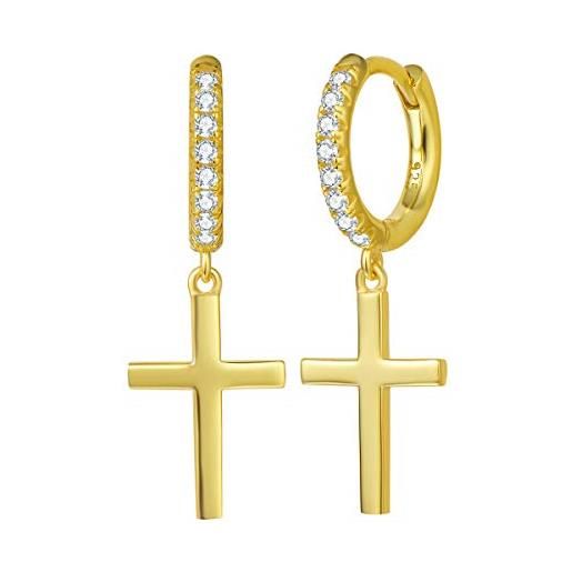 FANCIME orecchini a cerchio a forma di croce pendenti in argento sterling 925 placcato oro giallo gioielli per donna ragazze - dimensione: 30 * 10 mm