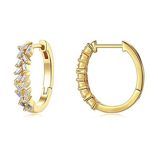 Zevmi orecchini a cerchio in oro con zirconi cubici tagliati a baguette - ipoallergenici in argento sterling - leggeri orecchini a cerchio per donne regalo di compleanno