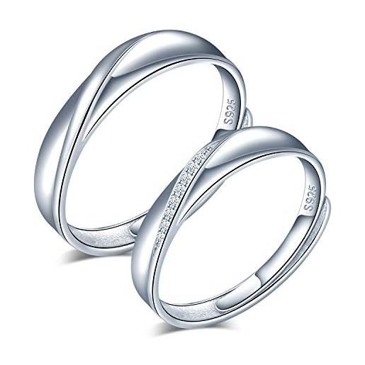 CPSLOVE anello di coppia in argento sterling 925, fedi nuziali intarsiate zircone, anelli uomo, anelli donna, misura regolabile, regalo di anniversario di matrimonio