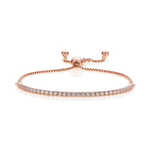 Aka Gioielli® - bracciale tennis donna in argento 925 placcato oro rosa con zirconi taglio diamante, lunghezza regolabile