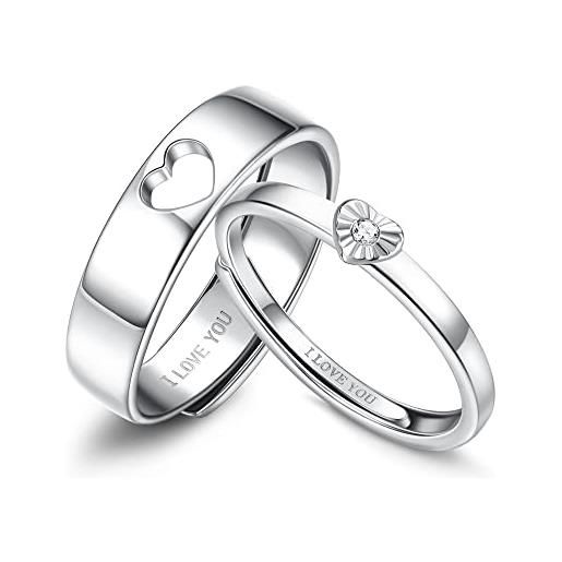 KRFY anelli per coppie argento sterling 925, anelli a cuore regolabili per donna uomo, set di fedi nuziali anelli promessa corrispondenza per coppia, set di anelli per ragazze gioielli regalo semplice