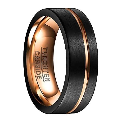 NUNCAD 8mm fede nuziale fidanzamento anello in tungsteno uomo/donna/unisex nero e oro rosa senza motivo opaco con scanalatura centrale taglia (24.5)