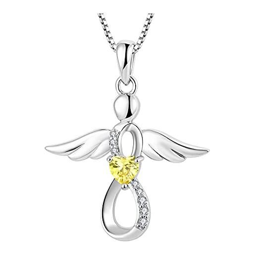FJ collana angelo custode donna argento 925 collana con ciondolo infinito collana novembre pietra portafortuna citrino gioielli regalo per donna