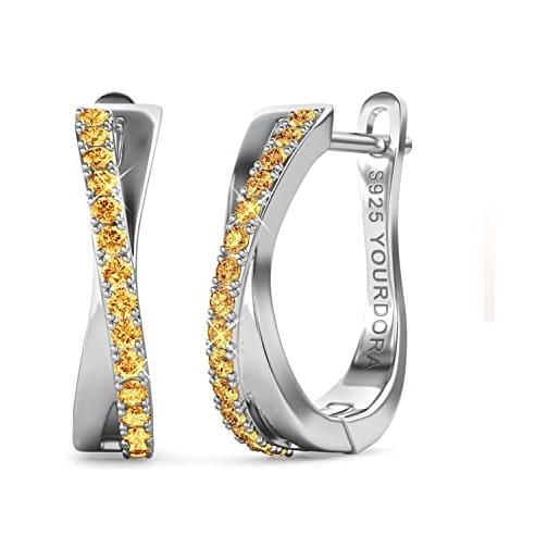 YOURDORA donna orecchini a cerchio originali in argento 925 zirconi anello contorto idea regalo gioielli (oro bianco - topazio)