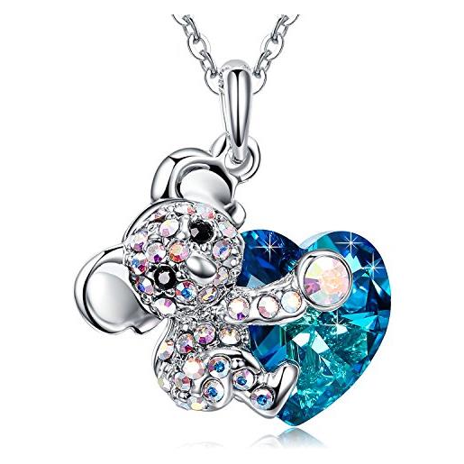 Mega Creative Jewelry collana cuore blu koala da donna ciondolo gioielli con cristalli idee regalo donna originale per lei mamma moglie fidanzata ragazza figlia amica compleanno anniversario
