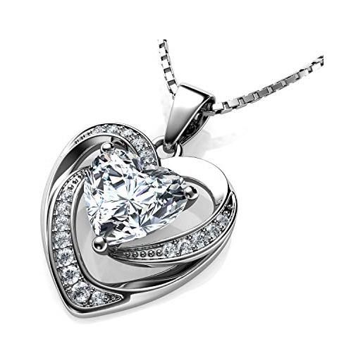 DEPHINI - collana a forma di cuore bianco - in argento sterling 925 - con ciondolo in cristallo di zirconia cubica - fine jewellery love - zirconia cubica - regalo per donne