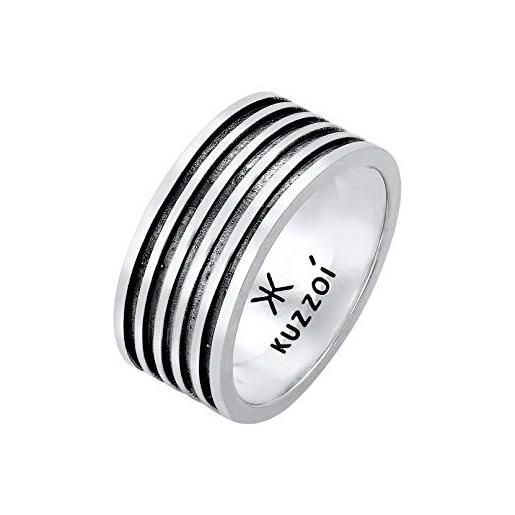 Kuzzoi anello da uomo ossidato, anello a fascia massiccio (10 mm) in argento sterling 925, accessorio vintage da uomo con struttura scanalata