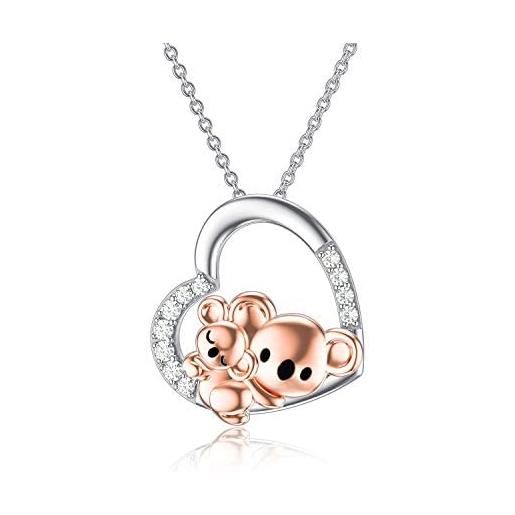 ROMANTICWORK collana mamma in argento sterling collana con ciondolo a forma di orso di koala a cuore regali di gioielli per festa della mamma per figlia donne ragazze