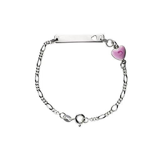 Aka Gioielli - bracciale targhetta identificativa bambina argento 925 con cuore rosa, idea regalo