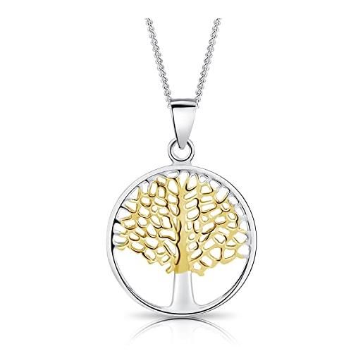 DTPsilver® collana in argento 925 placcato in oro giallo - ciondolo albero della vita bicolore - catenina larghezza: 1,2 mm - lunghezza regolabile: da 40 a 45 cm
