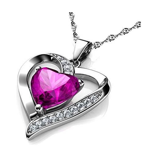 DEPHINI - rosa cuore collana 925 argento ciondolo a forma di cuore con zirconi bianchi e rosa con pietra cz, con cristallo per donne
