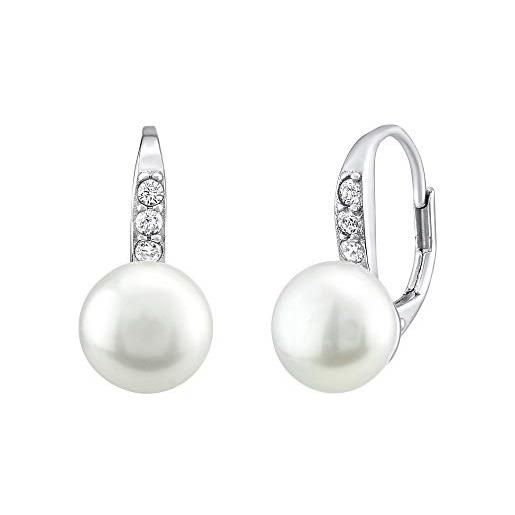 SILVEGO orecchini da donna in argento 925 con vera perla bianca e zirconia
