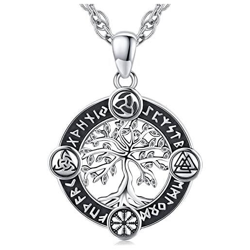 Friggem collana albero della vita in argento sterling 925 con ciondolo albero della vita vichingo amuleto gioielli regali per uomo donna, catena in acciaio inossidabile 61 cm (e)