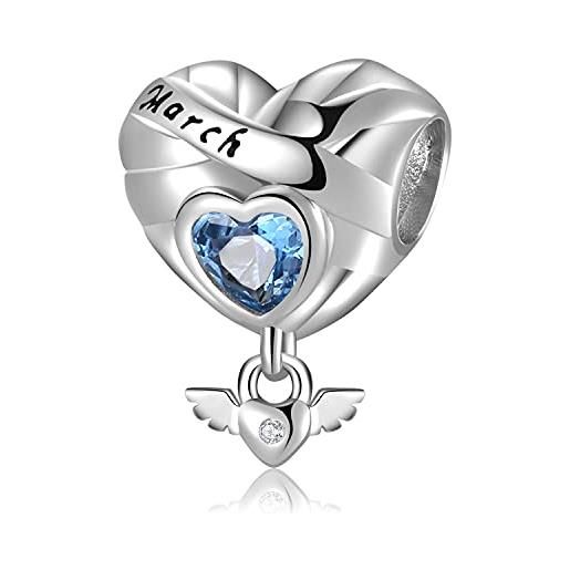 Magic Charms birthstone per braccialetti di donna in 925 sterling silver cuore ciondolo personalizzato zirconi di pietra per europa bracciale e collana regali di compleanno (marzo)