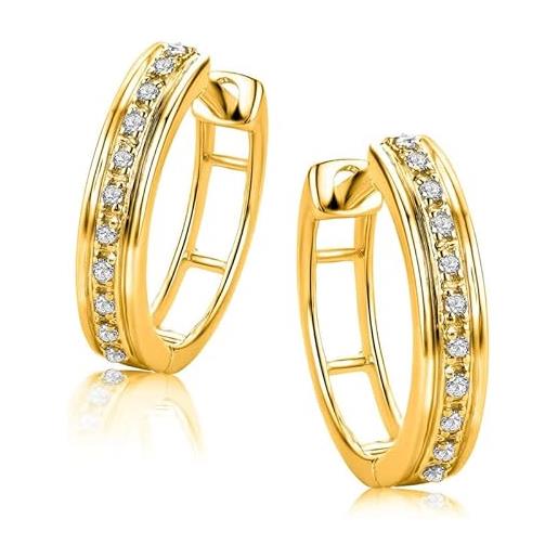 OROVI orecchini orovi a cerchio con diamanti naturali in oro giallo, vero oro 9kt 375, orecchini classici con brillanti, ipoallergenici. Chiusura con perno passante a scatto. 