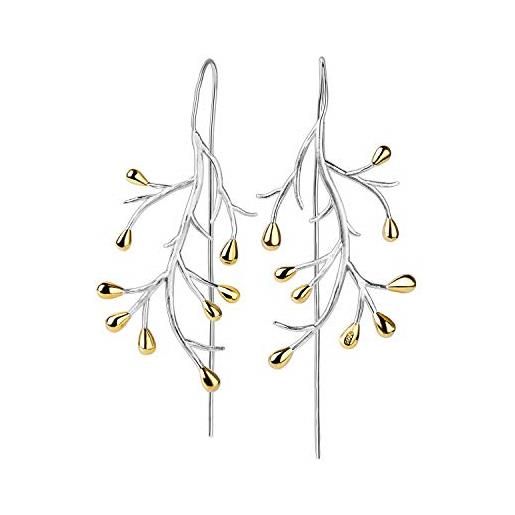 Lotus Fun s925 orecchini da donna in argento sterling a forma di ramo, orecchini a goccia, gioielli fatti a mano, gioielli unici, regalo di natale