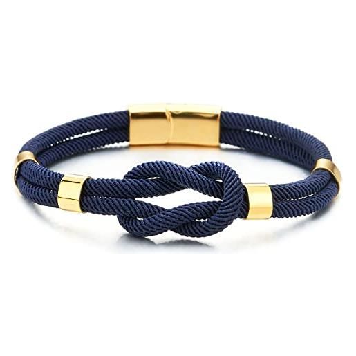 COOLSTEELANDBEYOND uomo donna braccialetto di amicizia, nodi marinari nodo nautico scuro blu cotone cinghie braccialetto colore oro, fascia di polso
