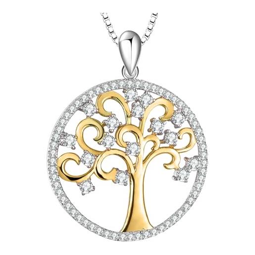 T400 jewelers collana per donna argento 925 albero della vita con zirconi regali per ragazze donne, lunghezza 45+5cm
