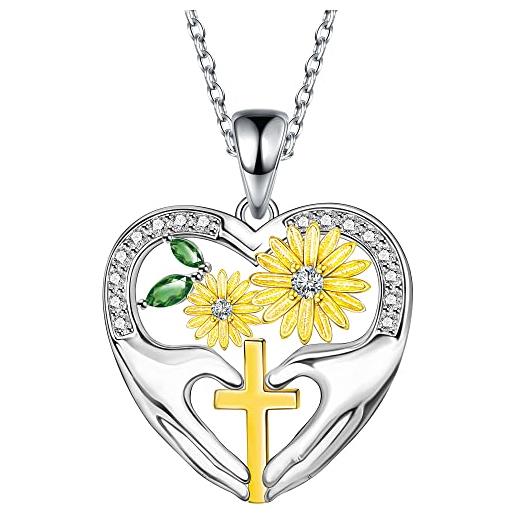 Manfnee collana cuore croce margherita argento gioielli regalo donna compleanno festa della mamma