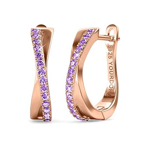 YOURDORA donna orecchini a cerchio originali in argento 925 zirconi anello contorto idea regalo gioielli (oro rosa - ametista)