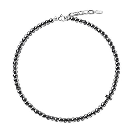 COAI collana unisex con perle di ematite naturale e amuleto croce
