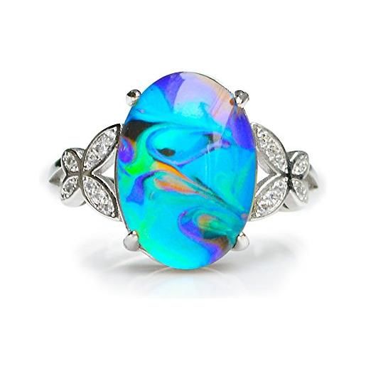 Fun Jewels - anello dell'umore con pietra ovale cambiacolore - in ottone con pietra opalescente effetto biglia