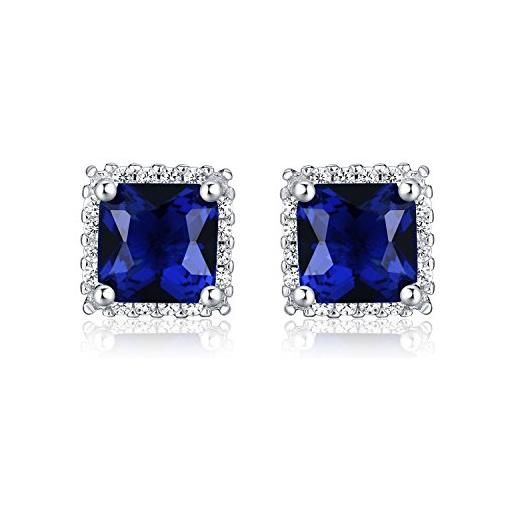 Diamond Treats orecchini donna in argento sterling 925, orecchini quadrati con pietre zirconi blu zaffiro, orecchini blu donna in argento 925 con una confezione regalo