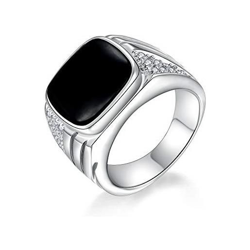 JO WISDOM anelli uomo argento 925 3a zirconia cubica onice nero, anello gioielli