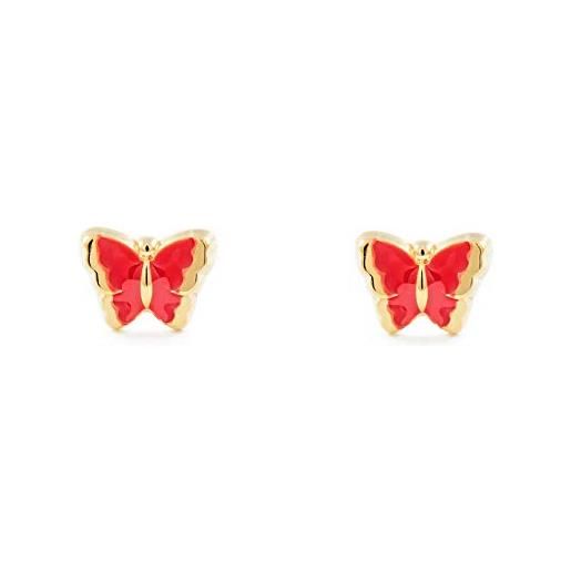 Monde Petit orecchini per bambini rossa farfalla - oro giallo 9k (375)