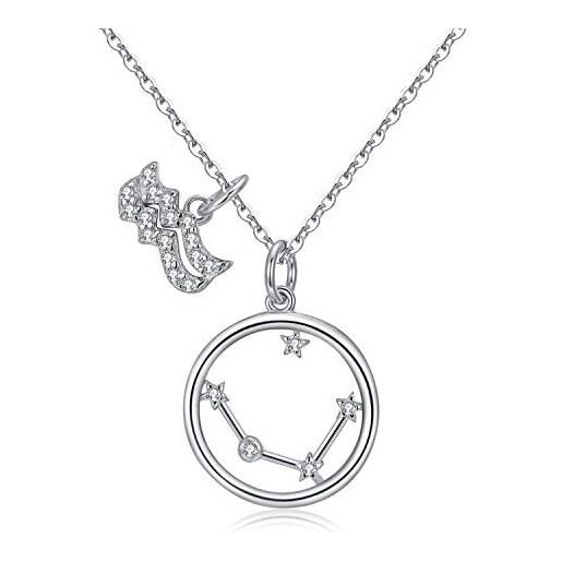 Qings collana segno zodiacale donna - bff collane argento 925 pendenti acquario coppia, regalo per bambine e ragazze bambina