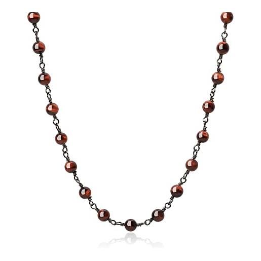 COAI collana rosario unisex con perle in occhio di tigre rosso e catena in rame