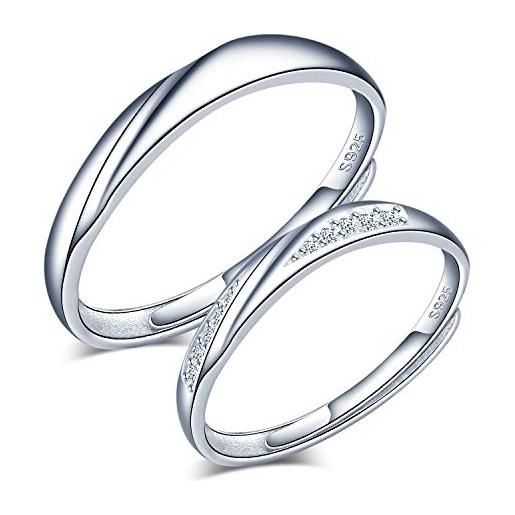 CPSLOVE anello coppia in argento sterling 925, fedi nuziali in zircone intarsiato onda, anelli uomo donna, misura regolabile, regalo di anniversario di matrimonio