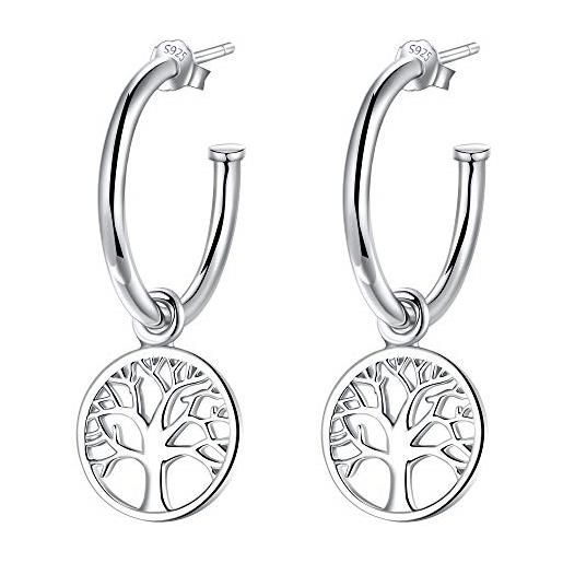 Lydreewam orecchini cerchio donna argento sterling 925 con albero della vita pendenti, diametro 20mm