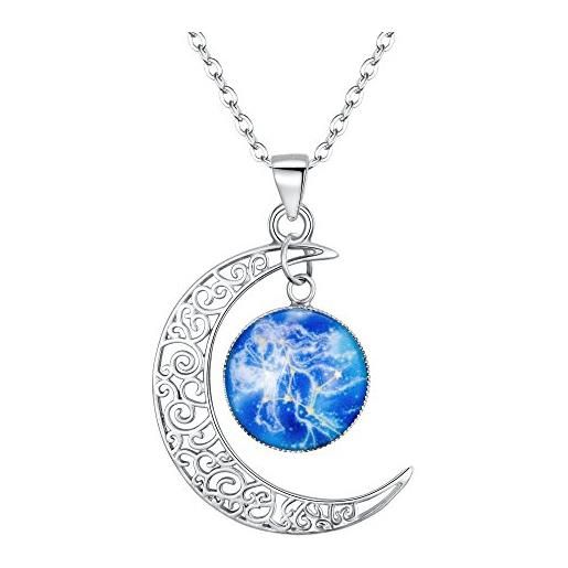 Clearine collana argento 925 oroscopo zodiaco 12 costellazione astrologia galassia & mezzaluna luna perle di vetro pendente collana vergine