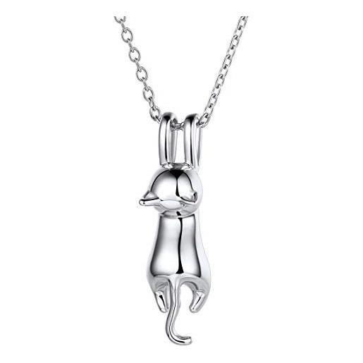 ChicSilver collana gatto donna ciondolo argento 925, collane gattino 3d simpatico per ragazza collana con ciondoli gatto, 45+5 cm regolabile confezione regalo