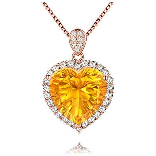 Uloveido argento sterling placcato oro rosa 925 cristallo citrino giallo donne amore cuore collana pendente per ragazze mamma fn016 (oro rosa)