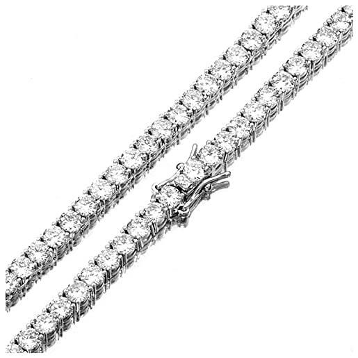 Epinki collana da uomo donna 50 cm, catena da tennis 5mm strass bianco argento regalo gioielli di moda