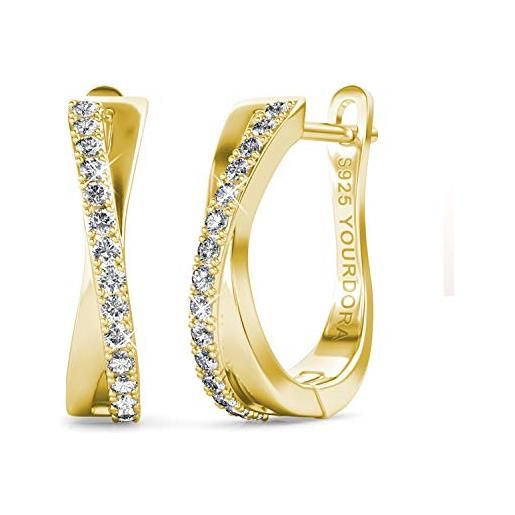 YOURDORA donna orecchini a cerchio originali in argento 925 zirconi anello contorto idea regalo gioielli (oro giallo)