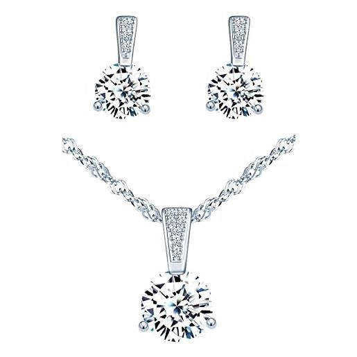 CPSLOVE collana e orecchini di zirconi da donna, parure di gioielli in argento 925, collane ciondolo di diamanti solitario, orecchini cdi diamanti scintillanti