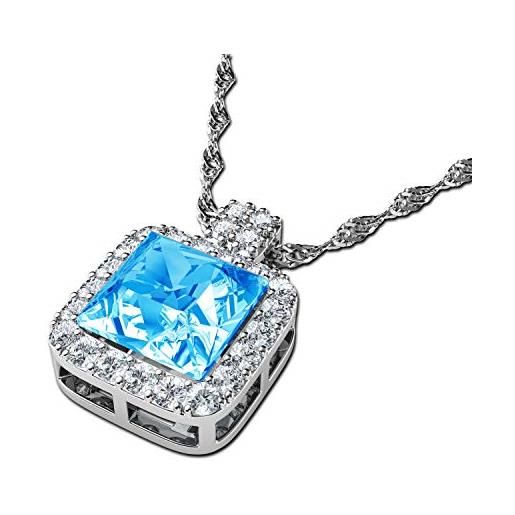 DEPHINI - collana con cristallo - ciondolo blu acqua con zirconia cubica a+ - gioielli in argento sterling 925 da donna - catena in argento placcato al rodio di alta qualità, regalo per donna