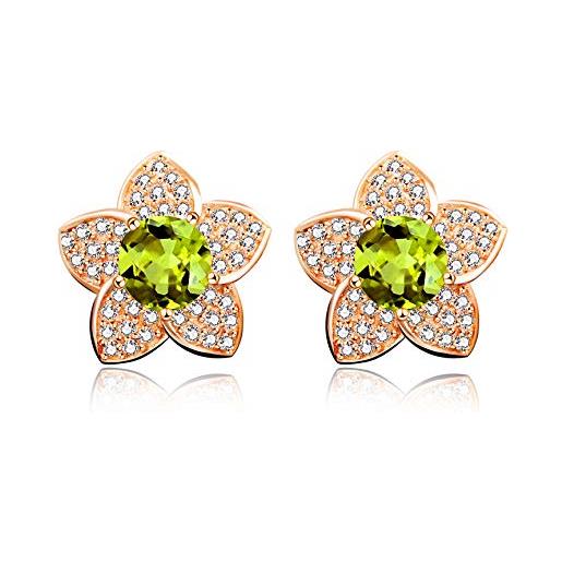 Uloveido fr042 - orecchini da donna placcati in oro rosa, con peridoto naturale e argento, colore: verde, cod. Fr042