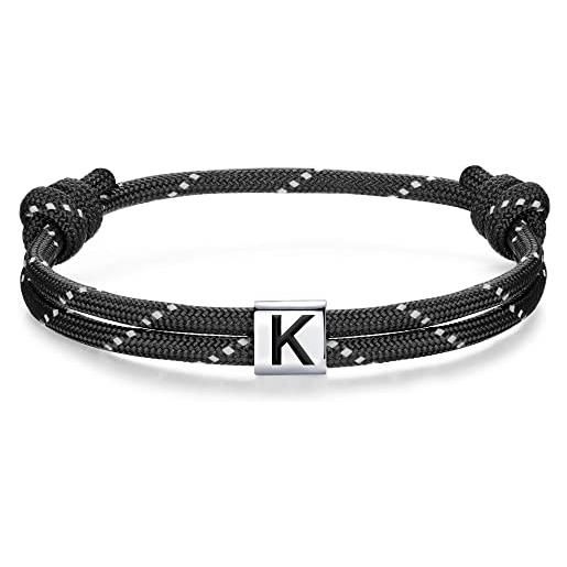 J.Endéar bracciale nautico con iniziali lettera k argento 925 charm per donna uomo amicizia regalo partner