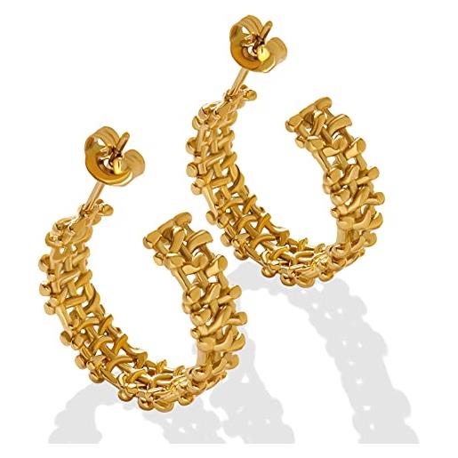 Fluidable cathy - orecchini a cerchio da donna, 21 mm, placcati in oro 18 carati, spessore medio, orecchini a cerchio larghi, intrecciati e aperti, regalo per anniversario, oro giallo acciaio