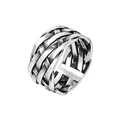 PAMTIER anello intrecciato vintage da uomo in acciaio inossidabile con corda di canapa anello con fascia gioielli semplici d'argento misura 27