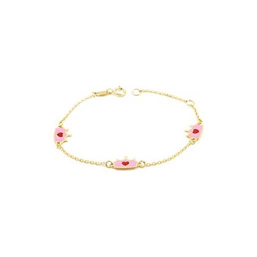 Monde Petit bracciale corona smaltata rosa per bambini - oro giallo 9k (375) - scatola regalo - certificato di garanzia