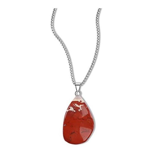 GAVU collana unisex con catena in acciaio inox e ciondolo onda di pietra naturale diaspro rosso 45cm