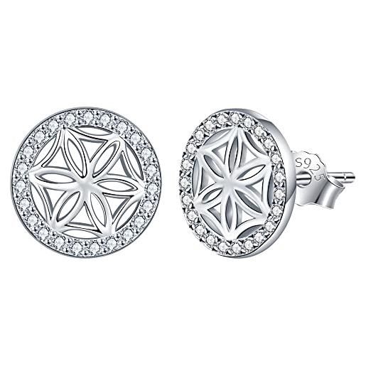Lydreewam orecchini fiore della vita donna argento 925 orecchini a bottone geometria sacra per mamma moglie fidanzata, diametro 10mm
