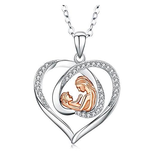 J.MUEN Collana Madre Argento Sterling 925 Madre E Figlia Cuore Ciondolo  Collana con Cofanetto Regalo Regali per nonna Mamma Figlia : : Moda