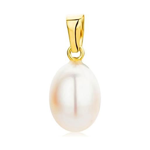 OROVI pendente orovi con perla naturale d'acqua dolce di forma ovale con anello in oro giallo. Oro vero 18kt 750. Un ciondolo a cui potrete aggiungere la vostra catenina d'oro. Charms ipoallergenico. 