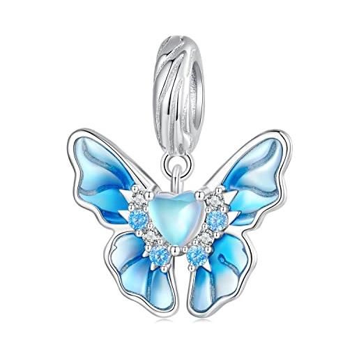 wenyin charms alle farfalle blu 925 sterline fascino d'argento adatta la ragazza del braccialetto di pandora jewelry fa regali per le donne (pendant alla farfalla cardiaca)